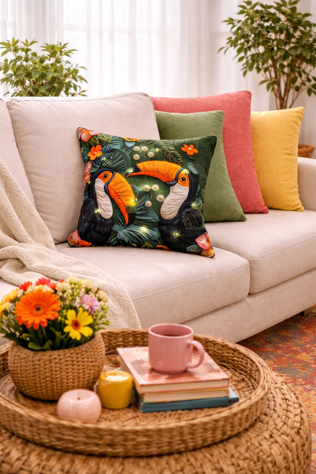 Tukan Kuş Desenli Işıklı Kırlent, Glow Pillows