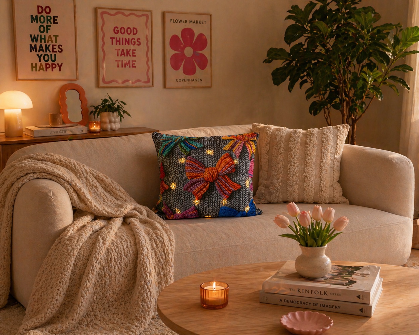 Renkli Fiyonk Desenli Işıklı Kırlent, Glow Pillows